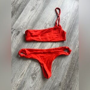 Cherry Red One-Shoulder Toast Bikini Set